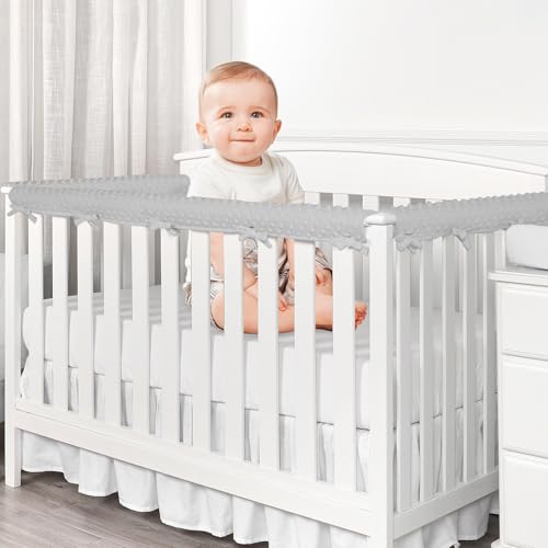 SZRUNZHU 3pcs New Teething Edge Crib Rail Cover&Corner Guard (1 Long 2 Short Gray Plush)