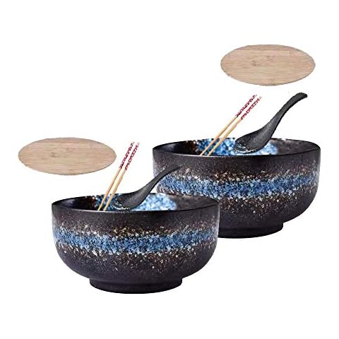 Japanese Ceramic Ramen Bowl Set with Accessories Cover
