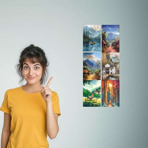 Image of SiddArtify Scenic Landscape Art Print Set - Nature - Travel - Animals in Vibrant Colors - Set of 2-4x6 Inch - Board (Pack of 6) - Sticker (Pack of 6) Wall Room Decoration art Poster Prints