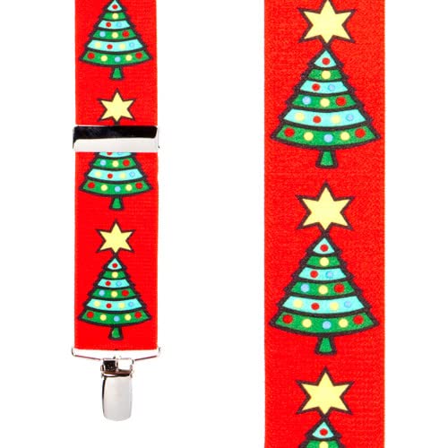 Suspender Store Novelty Christmas Tree Suspenders - 1.5-Inch Wide Elastic - X-Back - Clip - 48