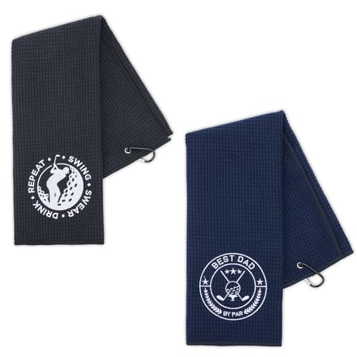 Mostop 2 Pcs Dad Golf Towel Embroidered Funny Golf Towel Gift Golf Father Gift Embroidered Golf Towel with Clip Golf Accessories Gift