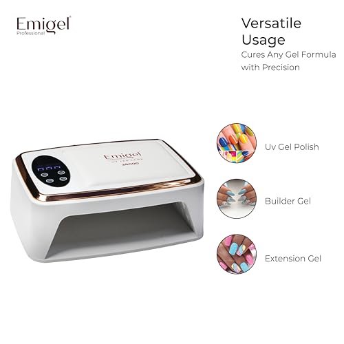 Image of Emigel Nail UV Lamp 380W | Fast Dryer for Nail Gel Polish | UV Nail Curing Lamp | Professional UV Nail Lamp 2 in 1 UV LED Lamp Dryer | Large Space for Both hands | For Salon & Home Use.