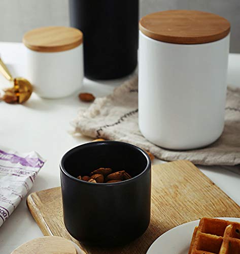 Mozacona Ceramic Pure Color Sugar Bowl Spice Jar Storage Pot With Wooden Lid thumb #2