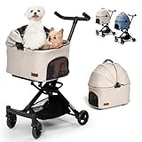 【小型犬専用】PETTENA 分離型 ペットカート 小型犬 軽量型 耐荷重20KG 超コンパクト 組立簡単 犬バギー 猫 自立可能 使用便利 小型犬多頭 犬用カート 高い安定性 アルミ合金フレーム 振動減少タイヤ お出かけ 散歩 通院 ショッピング 18か月保証期間 PETTENA PETITE (ベージュ)