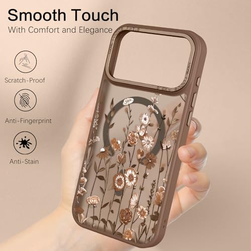 Image of DOMAVER for iPhone 17 Pro Max Case, Magnetic Phone Case for iPhone 17 Pro Max [Compatible with MagSafe] Slim Fit Flowers Floral Design Shockproof Protective Bumper Women Men Girls Boys Cover- Brown
