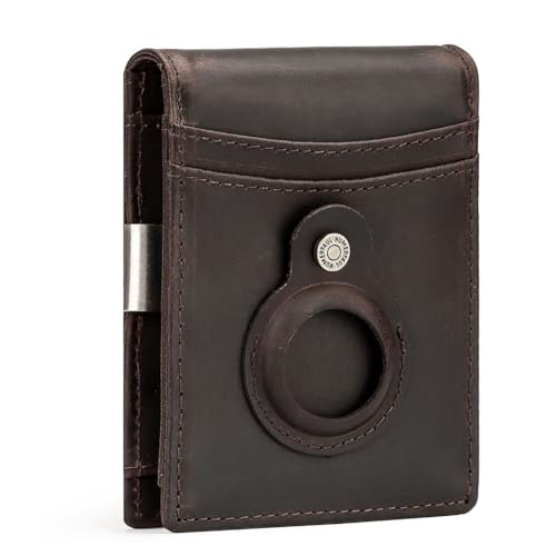 Generic 【Genuine Cow Leather/AirTag Holder】HUMERPAUL Brand Men's Wallet RFID Blocking First Layer Cowhide Short Luxury Card Holder AirTag Gift Box Purse Money Clip (Coffee), BP993