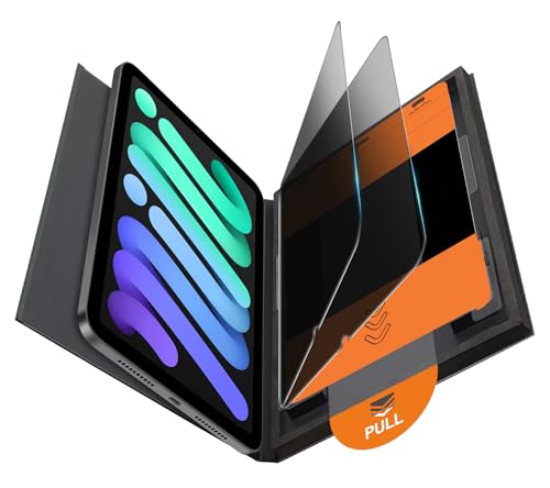 OMOTON 2 Pack Privacy Screen Protector for iPad Mini 7 A17 Pro 7th Generation Mini 6 6th Gen (8.3-inch, 2024/2021), Anti-Spy Tempered Glass with Installation Tray, Case Friendly/Apple Pencil Support