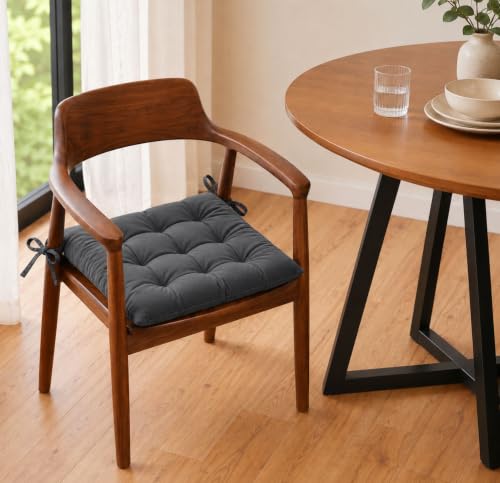 Image of BSB HOME Chair Pad Cushion with Tie Straps,Thick Tufted Seat Cushion for Dining,Office & Wooden Chairs,Soft Comfortable Chair Seat Pad with Durable Stitching,16 x 16 Inches(41 x 41 cm)-Anthracite Grey