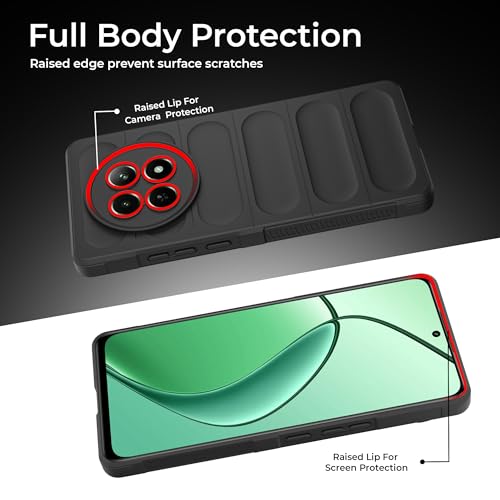 Image of A rtistque Liquid Silicone Stripes Back Cover Case for Realme Narzo 70x 5G / N65 / Realme 13 /12 / 12X 5G / C65 5G | with Camera Protection | with Inner Fabric | Anti Slip Grip | AirBag Case - Black