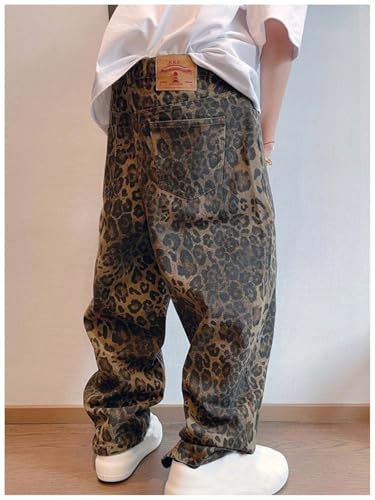 Men's Leopard Print Cargo Jeans Vintage Denim Loose Fit Hip Hop Style Dance Skateboard Pants Harajuku Wide Leg Jeans4