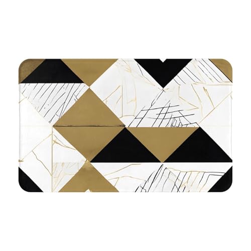 Fashion Modern Black White Gold Triangles Print Living Room Bathroom Kitchen Anti Slip and Absorbent Carpet, Indoor Entrance Door Muddy Floor Mat, Ultra Soft Washable Carpet 21x31.5 Inches