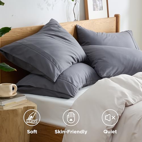 Bedsure King Size Pillow Cases Set of 4 - Dark Grey Brushed Microfiber Pillowcases 4 Pack, Super Soft and Cozy Pillow Case Cover with Envelope Closure, Wrinkle, Fade and Stain Resistant, 20x36 Inches