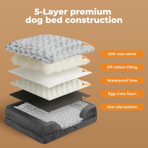 Skylos Orthopedic Memory Foam Dog Bed XL, Dog Sofa with Sides and Waterproof Liner Washable Cover, Non-Slip Pet Sofa for Large Dogs, 107x81x17cm, Grey - Image 5