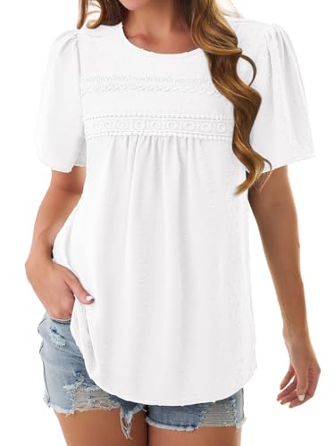 Women's Short Sleeve Chiffon Top $5.99 – Crewneck Casual Blouse with Lace Hem - image 4