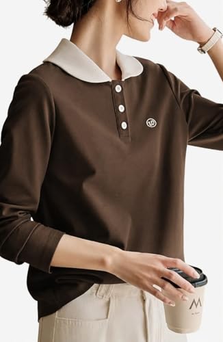 Image of Women's Polo T-Shirt | Long Sleeve Casual T-Shirt | Soft Comfortable Korean Style Trendy Top for Women