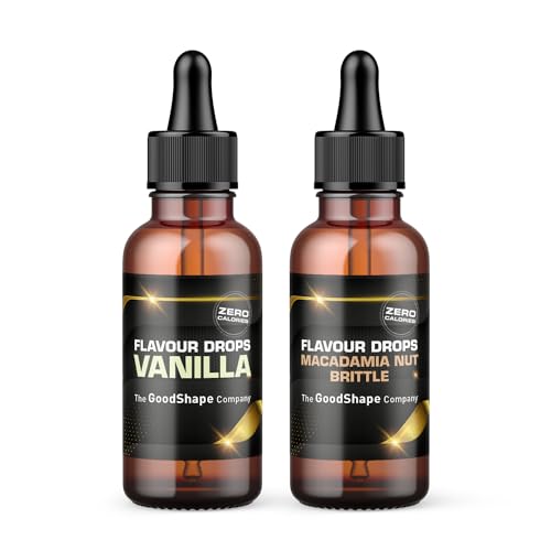 Flavour Drops zuckerfrei Set 2x 50 ml - Macadamia Nut Brittle & Vanille - Geschmacks Tropfen OHNE KALORIEN zum Süßen mit Pipette - vegan - Für Naturjoghurt Porridge oder Quark