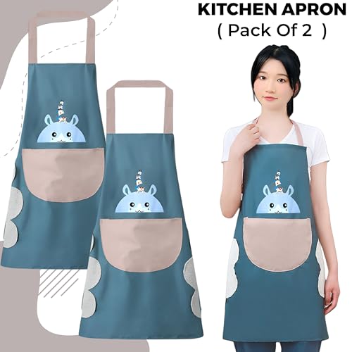 Image of Kraptick Kitchen Apron - Comfortable Cooking Waterproof Apron for Men and Women With Pocket and Side Coral Velvet for Wiping