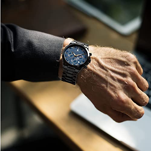 Image of Men's Watches 10 Bar Waterproof - Slim Fashion Wrist Watch for Men with Sliver /Black Stainless Steel /Leather Band Chronograph Wristwatches