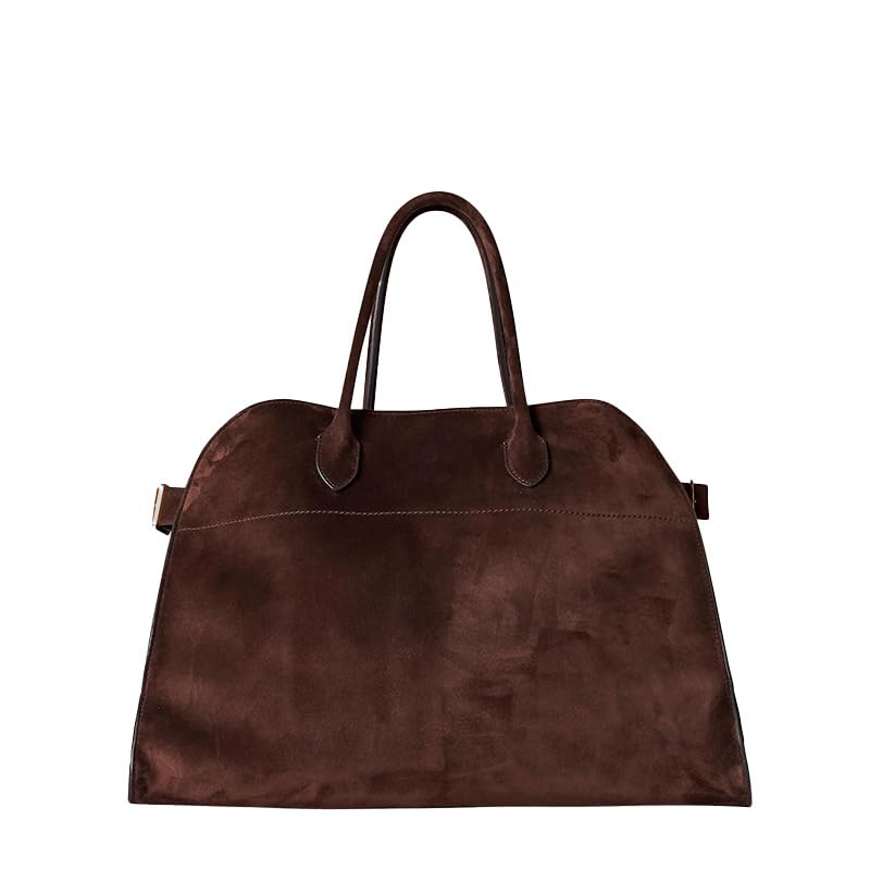 Chic Genuine Suede Leather Tote Bag for Travel Work Top Handle Large Capacity Shoulder Bag Adjustable Strap Gift