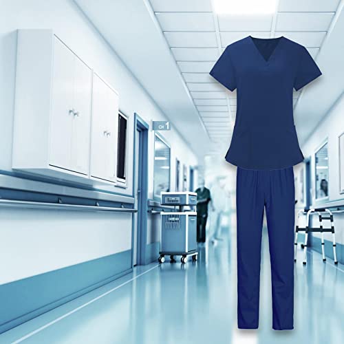Vaveren Uniforme feminino de enfermagem conjunto de esfoliação macia blusa e calça conjunto de esfol