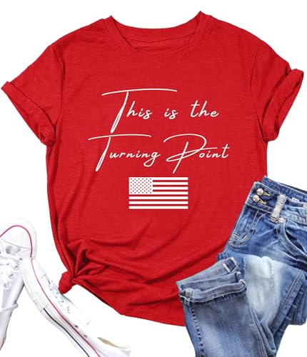Charlie Kirk Freedom Shirts for Women: This is The Turning Point Print T-Shirt USA Freedom America Flag Tops