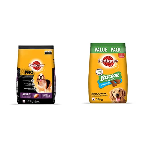 Image of Pedigree PRO Expert Nutrition Adult Small Breed Dogs (9 Months Onwards) Dry Dog Food, Chicken, 1.2kg Pack & All Life Stages Biscrok Dry Dog Biscuits (Above 4 Months), Chicken Flavor, 900g Pack