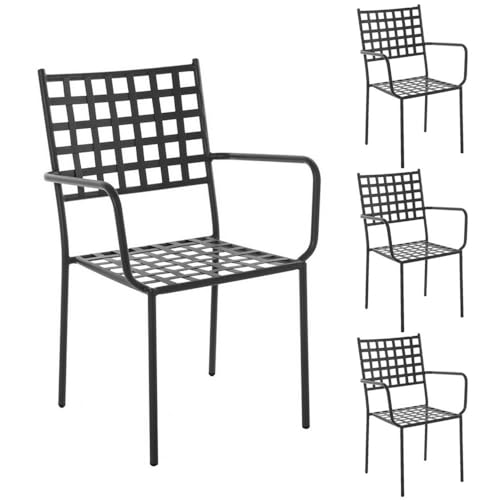 LOLAhome Pack 4 Silla de jardín Cartago Negra | Estilo Hierro Forjado | Contract, Resistentes y Duraderas | Apilable y con Brazos | 56x61x90 cm | para Exterior, jardín, terraza | Cartago