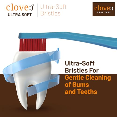 Image of Clove Ultra Soft Manual Toothbrush, Pack of 5, Perfected for Sensitive Teeth & Gums,4160 Ultra Soft Dupont Filaments, Diamond Shaped Small Head,7X Denser Bristles, Better Reach Gentle Cleaning, Vibrant & Assorted Colours , Suitable For 6+ Years