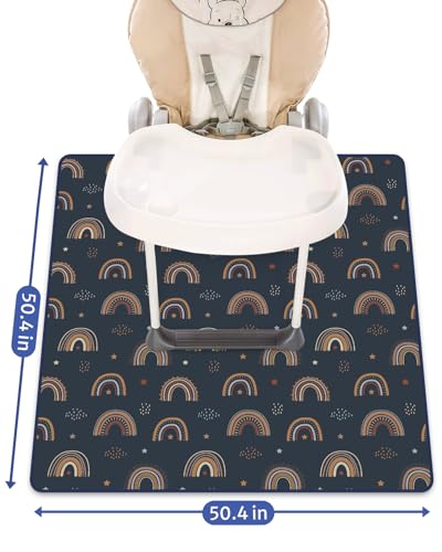 Baby Splat Mat for Under High Chair, 51 x 51 Inch Splash Mat, Waterproof and Washable Spill Mat, Anti-Slip Floor Protector, Retro Rainbow