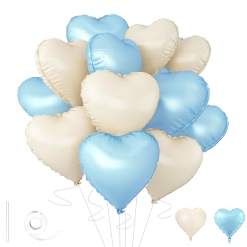Image of Baby White Heart Balloons,18 Inch Baby Blue Helium Foil Love Heart Shaped Balloons for Birthday Party Bridal Engagement Wedding Anniversary Baby Shower Valentines Decorations 12Pcs