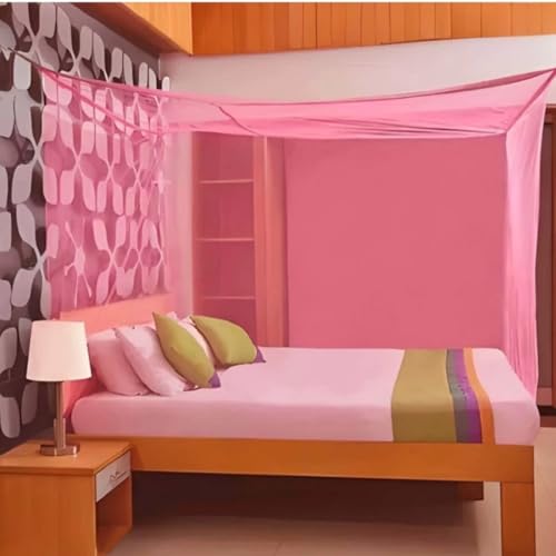 Image of RN Enterprise Mosquito Net, Polyester Material, Coloring Cotton Tape with Foam Bottom (Pink, Double Bed (5x7 Feet))