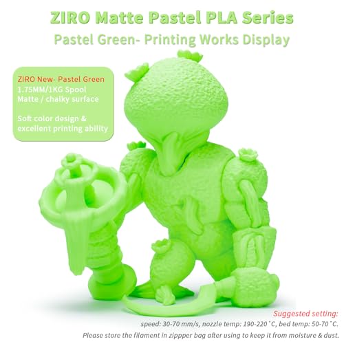 Image of ZIRO Matte Pastel Colors PLA Series,Tougher & Stronger, 1.75mm Pastel Green | Fit for Most FDM 3D Printer, 1.75mm 1KG Spool, Dimensional Accuracy + /-0.03mm, Colorful PLA FilamenT
