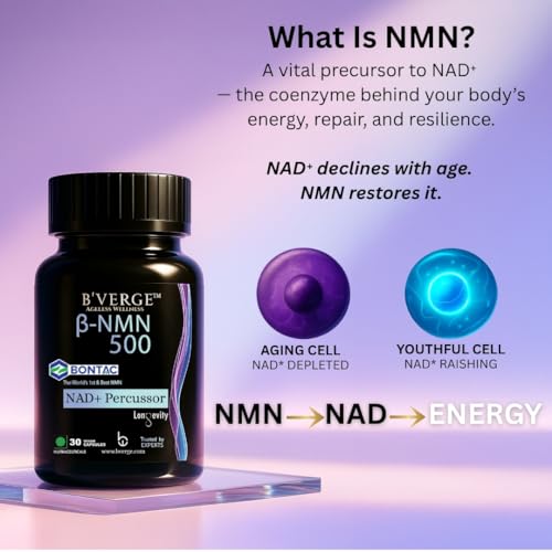 Image of BVERGE NMN Supplement 500mg |100% Purity | BONTAC Pro NMN World's Most Trusted & Trusted by Experts | Healthy Ageing | Repair Cells | Boost NAD+ | Enhance Muscle | Neuro Function (500MG 30 Capsules)
