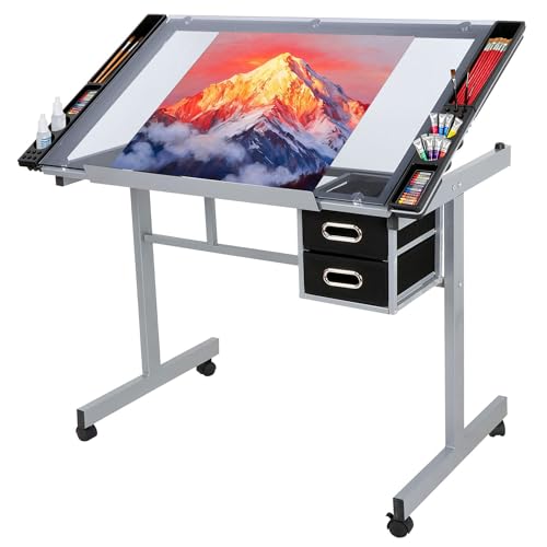 JupiterForce Adjustable Drafting Table Art Desk Drawing Table Versatile Art Craft Work Station Glass...
