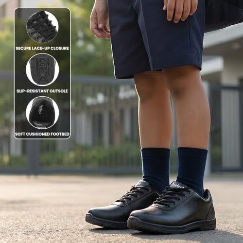 Image of Liberty Prefect Black School Shoes for Kids Lace-Up