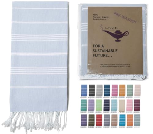 Mystic Imports Turkish Beach Towel 100% Organic Cotton Extra Large Oversized (39 x 71 Inches) Quick Dry Sand Free Light Weight Prewashed for Bath