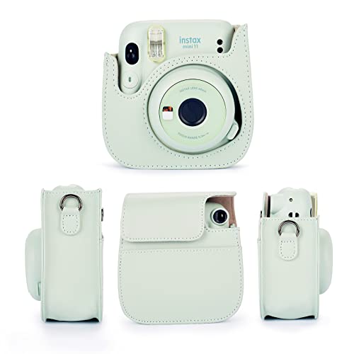 Phetium Instant Camera Case Compatible With Instax Mini 11,Pu Leather Bag With Pocket And Adjustable Shoulder Strap (Cloud Green) #TOP1