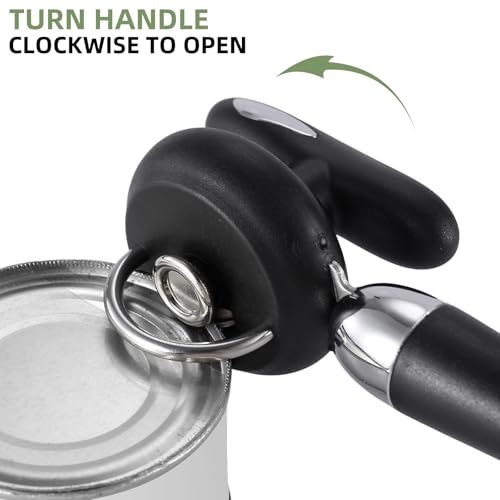 Can Opener Manual Tin Opener Stainless Steel Heavy Duty, Oversized Hand-held Easy Rotary Knob, Safe Cut Manual Can Opener with Non-Slip Handle, Smoother Cut Sharp Blade for Seniors Kitchen Tool, Black by Kitver - Image 4