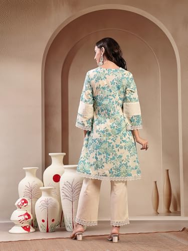 Image of Stylum Women's Floral Printed Cotton Kurti Pant Set