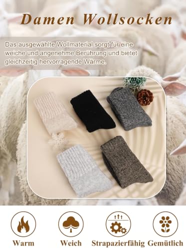 Thermosocken Socken Damen 35-42 Dicke Weicher Crew Wollsocken Haussocken | Kuschelsocken Damen Warme Stricksocken für Winter Weihnachtssocken Sportsocken Ski & Arbeit bei Kälte, Bequem & Atmungsaktiv – Bild 5