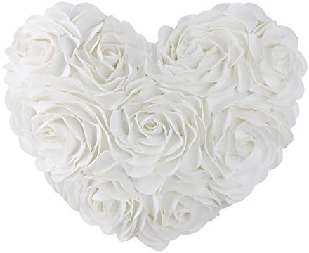 JWH Valentines Day Pillow Cover Aesthetic Decorative 3D Flower Throw Pillow Heart Accent Pillow Case Stereo Cushion for Couch Bed Living Room Bedroom Girls 13x16 Inch White