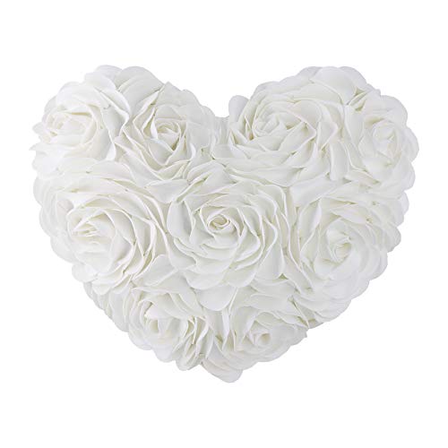 Jwh Valentines Day Pillow Cover Aesthetic Decorative 3D Flower Throw Pillow Heart Accent Pillow Case Stereo Cushion For Couch Bed Living Room Bedroom Girls 13X16 Inch White #TOP11