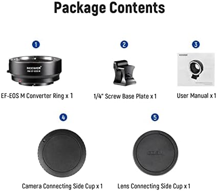 NEEWER EF to EOS M Mount Adapter, EF/EF-S Lens to EOS M Camera Autofocus Converter Ring with Removable Tripod Mount, Compatible with Canon EOS M M2 M3 M5 M6 M6 Mark II M10 M50 M50 Mark II M100 M200