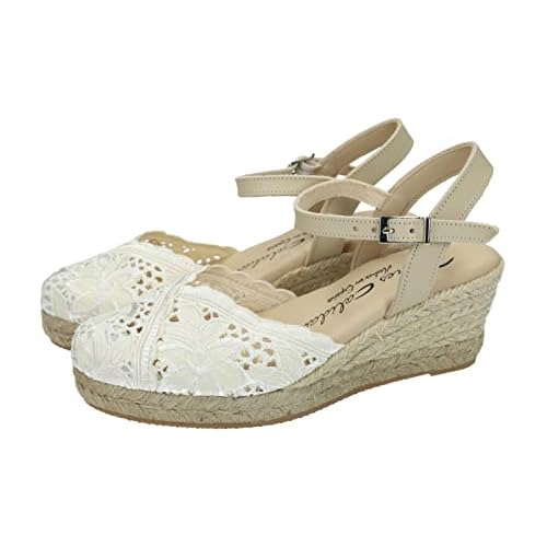 TORRES 5004 Alpargatas de Encaje Beige para Señora con Suela de Esparto y Hebilla Mujer Alpargatas Beige 40