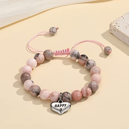 Mixjoy Happy Birthday Bracelet Gifts For Age 9 Year Old Little Girls, Happy 9 Heart Charm Birthday Stone Bracelet For Daughter Granddaughter Niece Cousin, 9Th Bday Jewelry Gifts, 6.3"-8.6" Adjustable #TOP2
