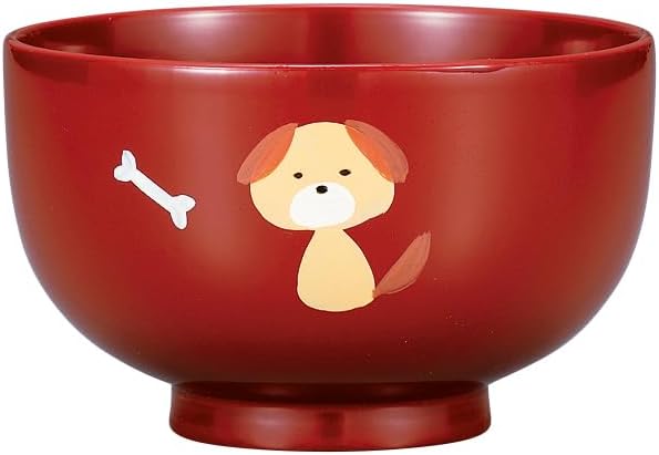 Nakatani Brothers Shokai 37-5104 Wooden Soup Bowl, 9.5 Yamato Children's Bowl, Vermilion, Dog