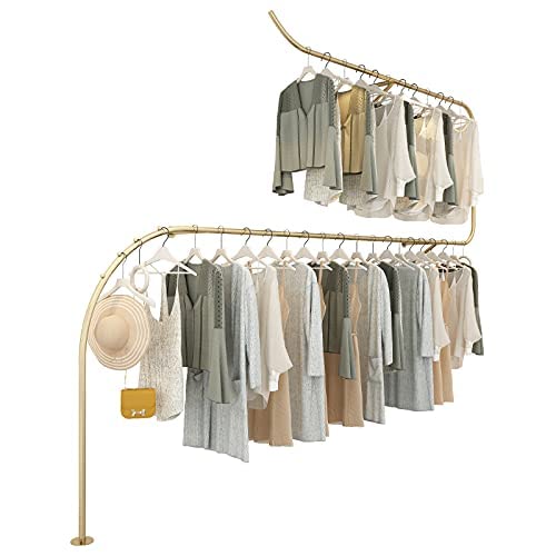 CENAP Exquisite Clothes Rail Rack Clothing Store Display Stand, Wall Mounted Iron Metal Clothing Store Wall Mounted Display Shelf, Retail Clothes Clothes Rack/Gold/400cm