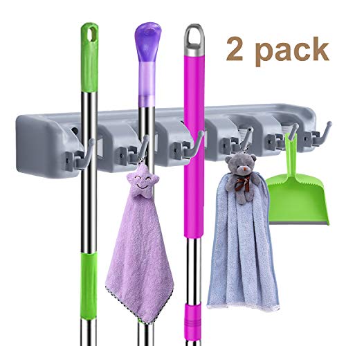votron Coat Hooks Wall Mounted Modern Hook Rack Stainless Steel Towel Hanger Holder Organizer Storage with 5 Double Heavy Duty Hanger Hooks for Bathroom Bedroom Kitchen (mop Holder-2 Pack)