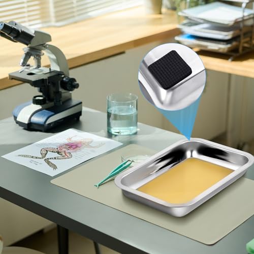Image of Conelist 1 Set 10.2 x 7.5 Inch Stainless Steel Dissection Pan with Wax and Rubber Nonslip Mat, Reusable Classroom Dissecting Pan, Laboratory Tray for Biology Lab, Science Education Supplies (Yellow)