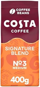 Costa Coffee Beans Signature Blend, Large Bag 400g x 5 (Pack of 5), Robusta and Arabica Beans, Smooth & Nutty with Notes of Caramel, Strength- Medium - 3, Rainforest Alliance